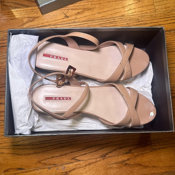 Prada Wedge Leather Heels in Nude Patent Leather - Picture 3 of 5